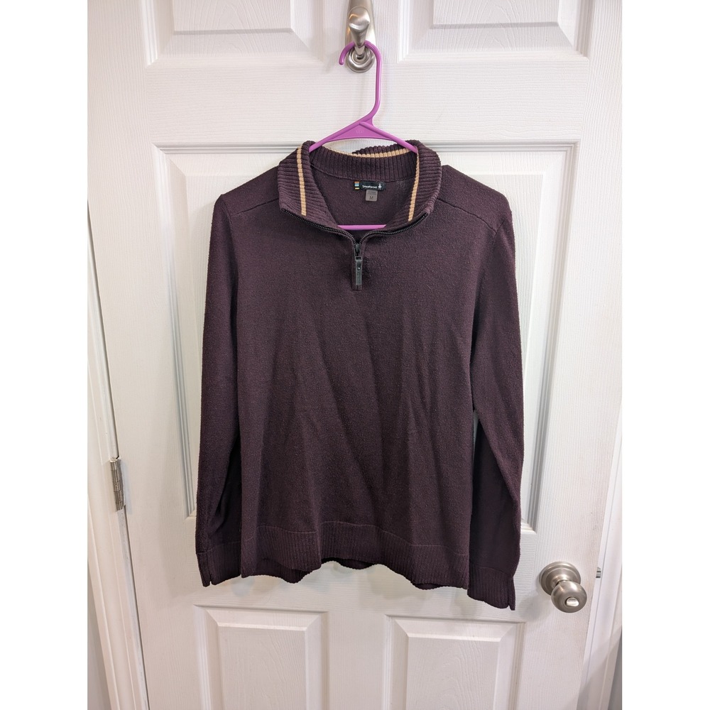 Smartwool Quarter Zip Sweater Mens Burgundy Merino Wool Blend Mock Neck - Size M